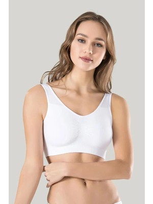 Beruflic Kadın Beyaz Kalın Askılı Çıkarılabilir Pedli Örme Seamless Dikişsiz Basic Büstiyer