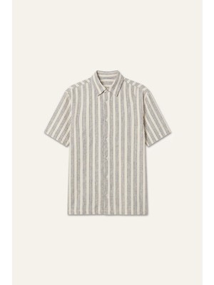 DeFacto Regular Fit Polo Yaka Penye Kısa Kollu Çizgili Gömlek H4586AX26AU