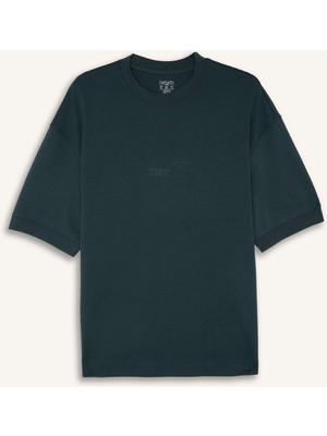 DeFacto Loose Fit Baskılı Kısa Kollu Koyu Yeşil Tişört H5238AX26AU