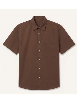 DeFacto %100 Pamuk Regular Fit Polo Yaka Kısa Kollu Kahverengi Gömlek D7551AX26SP