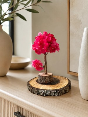 Yaden Flower Dekoratif Yapay Ağaç Gerçek Ahşap Kütük Saksılı