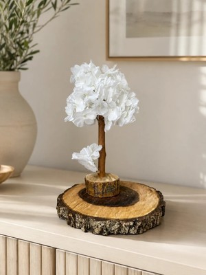 Yaden Flower Dekoratif Yapay Ağaç Gerçek Ahşap Kütük Saksılı
