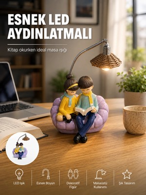Motto Ticaret Mey Ithalat® Okuyan Çift Figürlü Dekoratif Gece Lambası Hediye Seçeneği