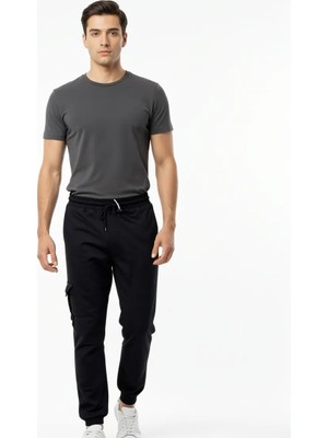 ModeXL Erkek Kargo Cep Jogger Pantolon Keten Desenli 23912 Lacivert Özellikli Rahat Kullanım
