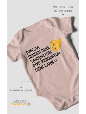 Morivo Kids Amaa Senden Daha Yazılı Kısa Kollu Bebek Body %100 Pamuk