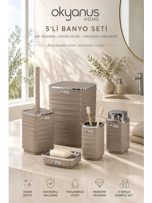 Okyanus Home Luna Vizon Kromlu Kare 5'li Banyo Seti Modern Stil ve Kolay Temizlik Özellikleriyle