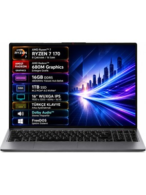 Lenovo Ideapad Slim 3 16ARP10 83K800DKTR-03 Amd Ryzen 7-170 16GB 1tb SSD 16" IPS Freedos Taşınabilir Bilgisayar