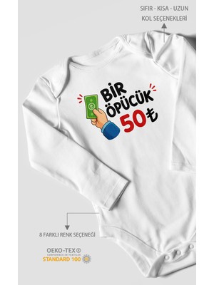 Morivo Kids Bir Öpücük 50TL Uzun Kollu Çıtçıtlı Bebek Body %100 Pamuk