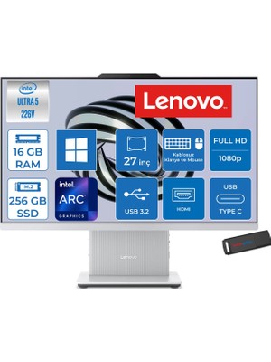 Lenovo Ideacentre Aıo 27ILL11 Intel Core Ultra 5 226V Up 4.5ghz 16GB Ddr5 256GB SSD Arc™ Graphics 130V 27" Fhd IPS 300NITS Anti-Glare, 99% Srgb WIN11PRO Allınone Bilgisayar F0JW000YTRP01+ZETTAUSBBELLEK
