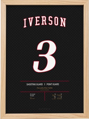 Kaynock Allen Iverson, Philadelphia Sixers, Basketbol, Nba Poster Tablo Ahşap Çerçeve