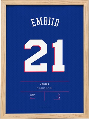 Kaynock Joel Embiid, Philadelphia Sixers, Basketbol, Nba Poster Tablo Ahşap Çerçeve