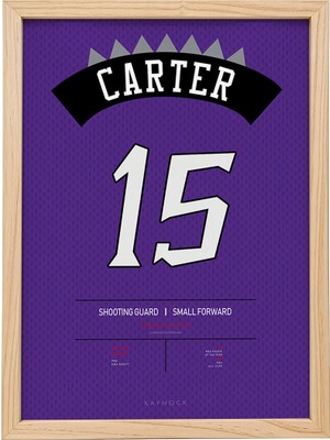 Kaynock Vince Carter Jersey, Toronto Raptors, Nba, Basketbol, Poster Tablo Ahşap Çerçeve