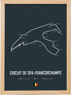 Kaynock Belgium Grand Prix, Belçika Spa, Formula 1 Pist, F1 Poster Tablo Ahşap Çerçeve