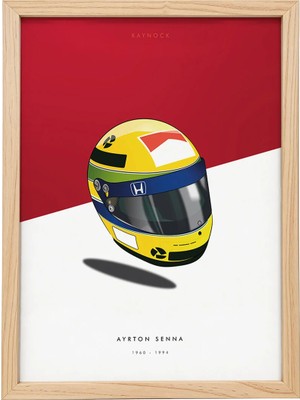 Kaynock Ayrton Senna Helmet Poster Tablo, Formula 1, Dijital Tasarım Tablo Ahşap Çerçeve