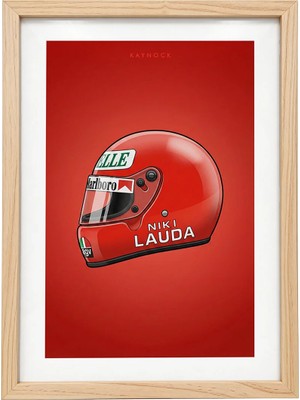 Kaynock Niki Lauda Kask, Formula 1, F1, Poster Tablo Ahşap Çerçeve