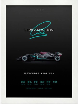 Kaynock Lewis Hamilton, Mercedes, Formula 1 Poster Tablo Beyaz Çerçeve