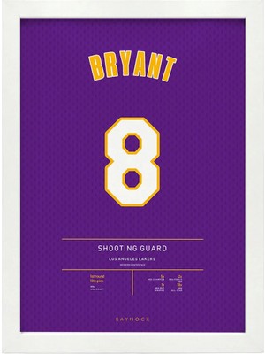 Kaynock Kobe Bryant 8, Los Angeles Lakers, Basketbol, Nba Poster Tablo Beyaz Çerçeve