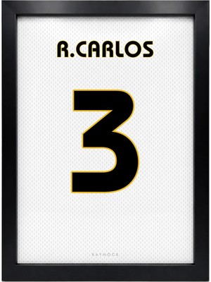 Kaynock Roberto Carlos Jersey, Real Madrid, Futbol Forma Tablo, Poster Tablo Dijital Tasarım Siyah Çerçeve