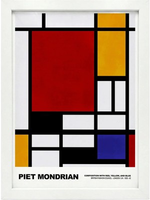 Kaynock Piet Mondrian Red, Yellow And Blue, Modern, Contemporary Art Tablo Dijital Tasarım Beyaz Çerçeve