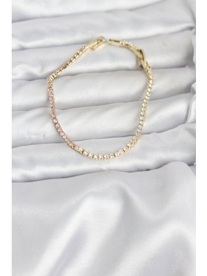 Epilons Pembe ve Beyaz Zirkon Taşlı Gold Renk Su Yolu Kadın Bileklik TJ-BB8150