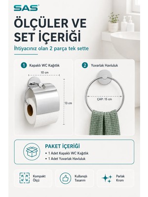 Sas Banyo Aksesuar Seti Krom Ikili Set