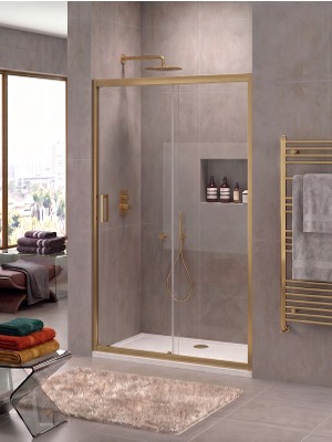 Waterline Ön Cephe 1 Sabit 1 Kayar Gold Profil 5 mm Temperli Cam H190 cm