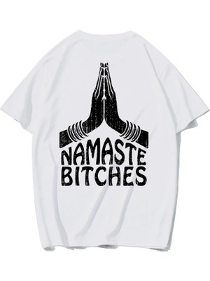 Brz Collection Unisex Oversize Nameste Bitches T-Shirt (Beyaz)