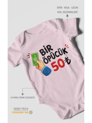 Morivo Kids Bir Öpücük 50TL Kısa Kollu Bebek Body %100 Pamuk