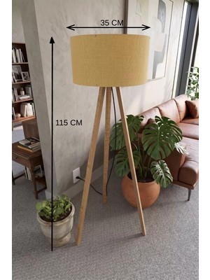 EstoreBox 3 Ayaklı Tripod Lambader Hardal Kumaş Başlık