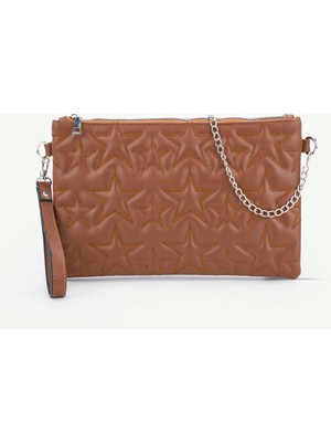 Rivina Kadın Yıldız Nakış Işlemeli Portföy El Çantası Bilek Askılı Saten Astarlı Clutch Çanta