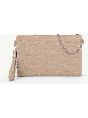 Rivina Kadın Yıldız Nakış Işlemeli Portföy El Çantası Bilek Askılı Saten Astarlı Clutch Çanta