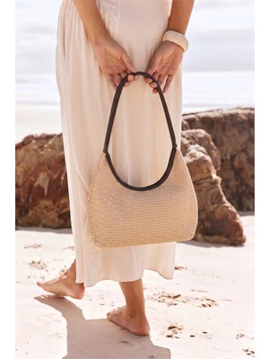 Rivina Blaze Hasır Kadın El Kol ve Omuz Çantası Modern Minimal Hobo Çanta