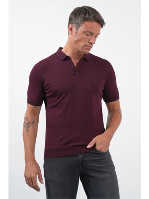 İmza Bordo Polo Yaka Kısa Kol Örme Comfort Fit %100 Pamuk Kazak 1012260151