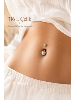 Sacce Scarves & Accessories Gümüş Renk Işıltılı Top Çelik Göbek Piercing