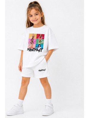 Fasardi Manifest Girls M6NIFESTGIRLS Baskılı Oversize %100 Pamuk Tişört Şort 2li Çocuk Takım