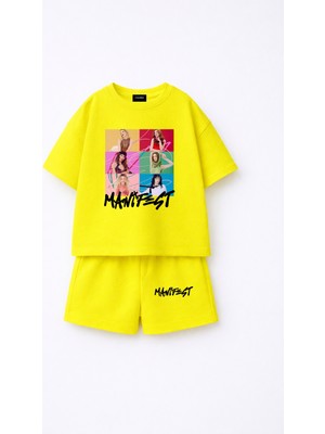 Fasardi Manifest Girls M6NIFESTGIRLS Baskılı Oversize %100 Pamuk Tişört Şort 2li Çocuk Takım