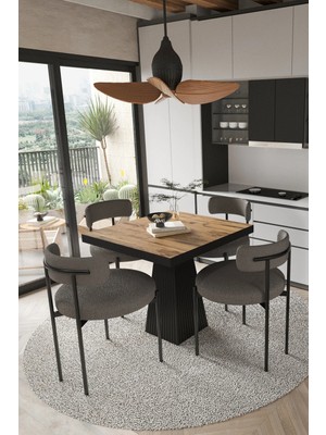 Assel Home Lago Siyah Lake Mdf Ayak 80X80 Yemek Masası Mutfak Masası 4 Kişilik Masa Takımı Teddy Sandalye