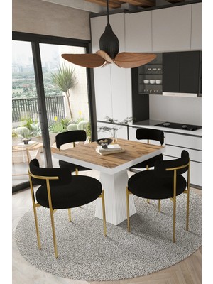 Assel Home Arona  Beyaz Lake Mdf Ayak  90X90 Yemek Masası Mutfak Masası 4 Kişilik Masa Takımı Teddy Sandalye