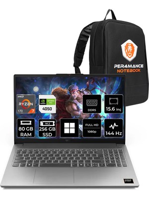Lenovo Loq Essential 15ARP10 Ryzen 7 170 Rtx 4050 6gb 65W 80GB Ram 256GB SSD 15.6" Fhd (1920X1080) IPS 144Hz WIN11 Home 83S000DATRP343 Gaming Laptop + Per4 Çanta