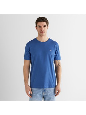 Gant Erkek Mavi Bisiklet Yaka Regular Fit Logolu T-Shirt