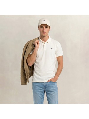 Gant Erkek Beyaz Regular Fit Logolu Polo Yaka T-Shirt