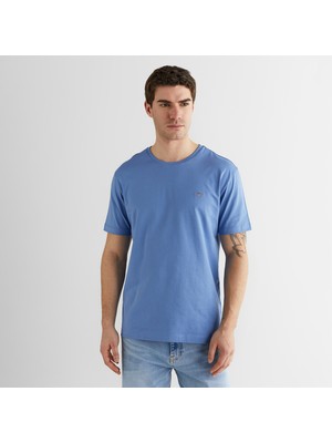 Gant Erkek Mavi Bisiklet Yaka Regular Fit Logolu T-Shirt