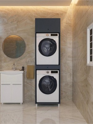 Bayold Mobilya Verona Çamaşır & Kurutma Makine Dolabı Çok Amaçlı Dolap Banyo Dolabı Antrasit