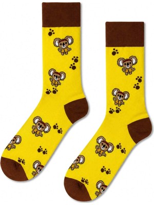 Carnaval Socks Koala ve Pati Desenli Sarı Kahverengi Unisex Soket Çorap