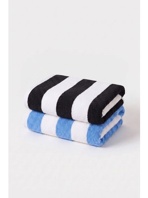 Xjim 2'li %100 Pamuk Büyük Boy Yumuşak Hızlı Kuruyan Çizgili Plaj Deniz Banyo Havlusu Unisex 75X150