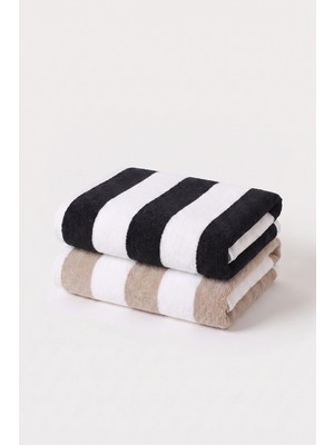 Xjim 2'li %100 Pamuk Büyük Boy Yumuşak Hızlı Kuruyan Çizgili Plaj Deniz Banyo Havlusu Unisex 75X150