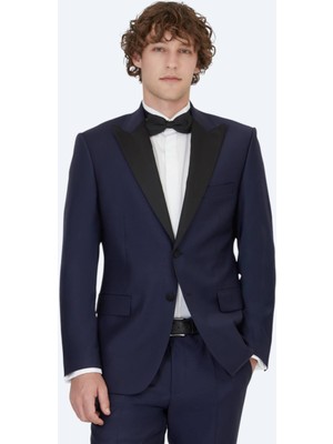 Kip Saks Düz Slim Fit Çıkarılabilir Kruvaze Yaka Prinç Smokin Takım Elbise