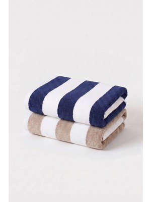 Xjim 2'li %100 Pamuk Büyük Boy Yumuşak Hızlı Kuruyan Çizgili Plaj Deniz Banyo Havlusu Unisex 75X150