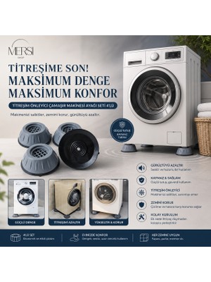 Mersi Shop Titreşim Önleyici Çamaşır Makinesi Ayağı Seti 4’lü | Kaymaz Yükseltici Makine Altlığı ve Dengeleyici Ped