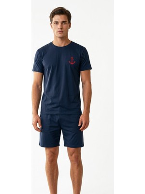 Sude Homewear Erkek Kısa Kol Şort Lacivert Renk Pijama Takımı